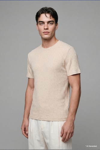 MAN Stone Regular Fit Short Sleeve Beige T-Shirt