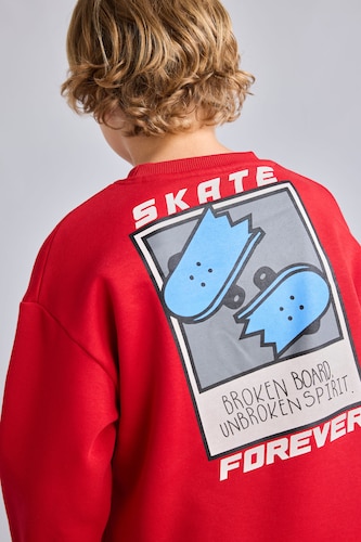 Boys & Teens Red Oversize Fit Soft Hairy Inside Sweatshirt