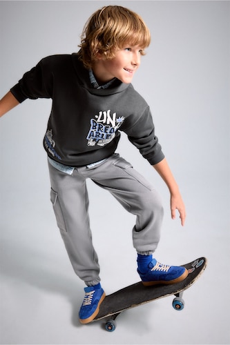 Young Boys - Teen Boys Grey Boy Heavyweight Cargo Pocket Elastic Waist Trousers