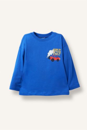 Erkek Bebek Saks Oversize Uzun Kollu Baskılı Tişört Erkek Bebek
