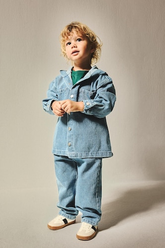 Erkek Bebek Açık Mavi %100 Pamuk Barrel Fit Jean Pantolon Erkek Bebek