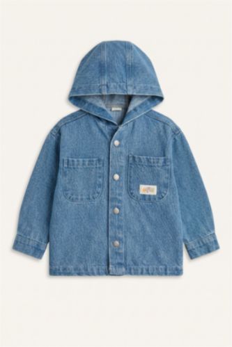 Erkek Bebek Açık Mavi Kapüşonlu Jean Ceket Erkek Bebek