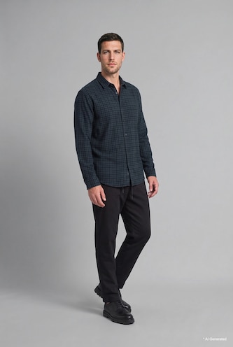 Men Dark Green Flanel Long Sleeve Shirt