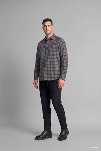 Erkek Lacivert %100 Pamuk Regular Fit Kareli Flanel Gömlek