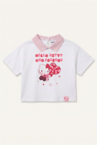 Kız Bebek Beyaz Hello Kitty Lisanslı Kısa Kollu Penye Tişört Kız Bebek