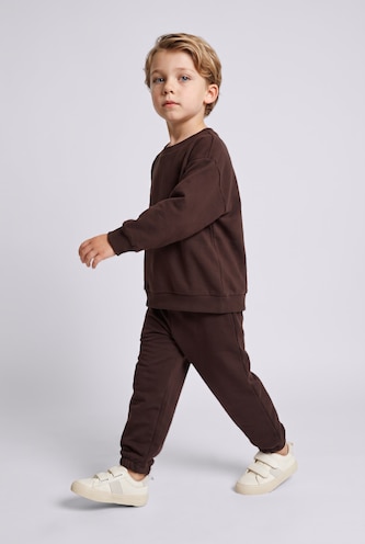 Baby Boys Brown 2 piece Oversize Fit Crew Neck Set