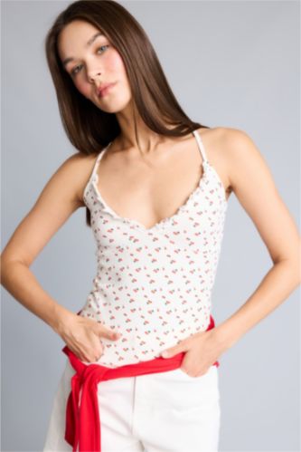 Women White Slim Fit Camisole Frilly Tank Top