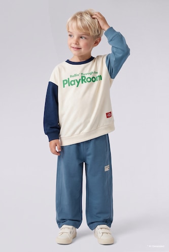 BABY BOY Blue Baby Boy 100% Cotton Barrel Fit Label Detail Trousers