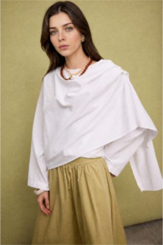 Kadın Ekru Regular Fit Uzun Kollu Vual Tunik