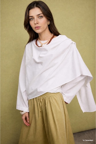 Regular Fit Ecru Voile Long Sleeve Tunic