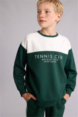 Erkek Çocuk - Genç Erkek Koyu Yeşil Regular Fit Baskılı Sweatshirt Erkek Çocuk