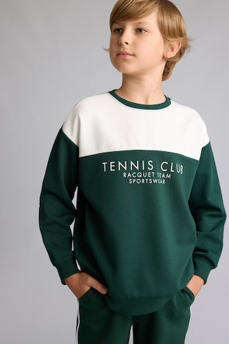 BOYS & TEENS Dark Green Boy Regular Cotton Fit Crew Neck Printed Green Sweatshirt