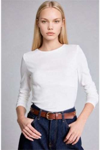 WOMAN Ecru Slim Fit modal Long Sleeve T-Shirt