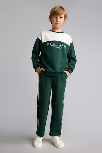 BOYS & TEENS Dark Green Boy Cotton Jogger Fit White Trimmed Sweatpants