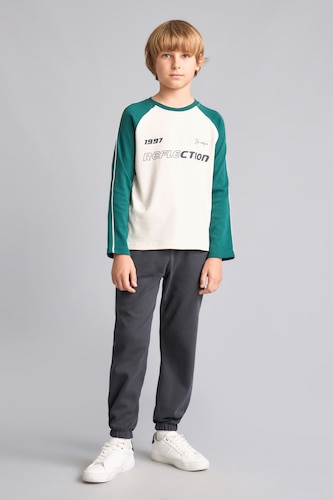 BOYS & TEENS Dark Green Boy Printed T-Shirt Sweatpants 2 Piece Set