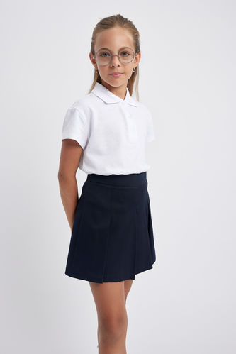 Kız Çocuk Beyaz Pamuklu Kısa Kollu Polo Okul Tişörtü