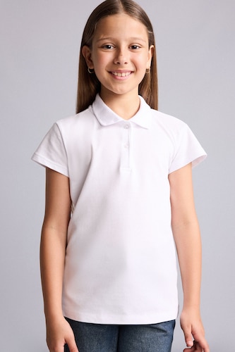 GIRLS & TEENS White Girl 100% Cotton Regular Fit Basic Polo T-Shirt