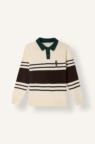 Boy Oversize Striped Knit Polo Pullover