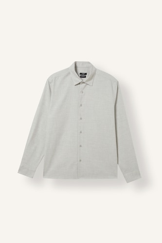 Erkek Gri Melanj Regular Fit Polo Yaka Uzun Kollu Gömlek