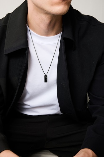 Man Black Man Black Stone Steel Necklace