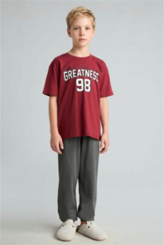 Young Boys - Teen Boys Bordeaux 2 piece Regular Fit Knitted Pyjamas
