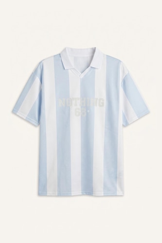 Boxy Fit Polo Collar Printed Tulle Short Sleeve T-Shirt