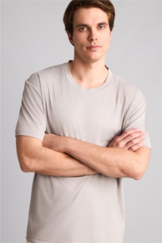 Men Grey Regular Fit Pique Short Sleeve T-Shirt