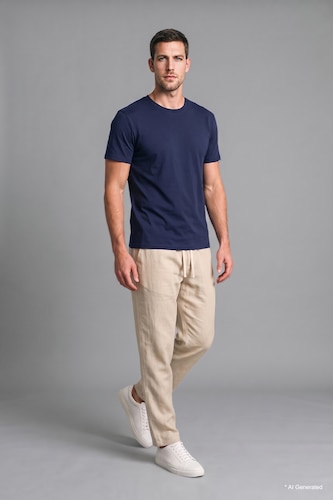 Man Indigo Melange Regular Fit Crew Neck Pique Basic T-shirt