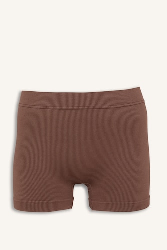 Brown Ribbed Seamless Elastic Waist Boxer Briefs