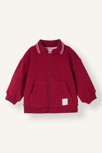 Kız Bebek Bordo Polo Yaka Cepli Kalın Sweatshirt Hırka Kız Bebek