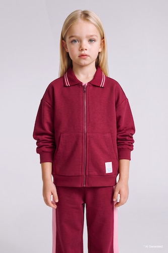 Baby Girl Thick Pockets Polo Collar Sweatshirt Cardigan