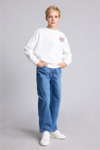 Erkek Çocuk - Genç Erkek Mavi Barrel Fit Jean Pantolon Erkek Çocuk