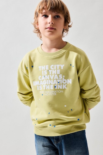 Young Boys - Teen Boys Light Green Regular Fit Printed Crew Neck Sweatshirt