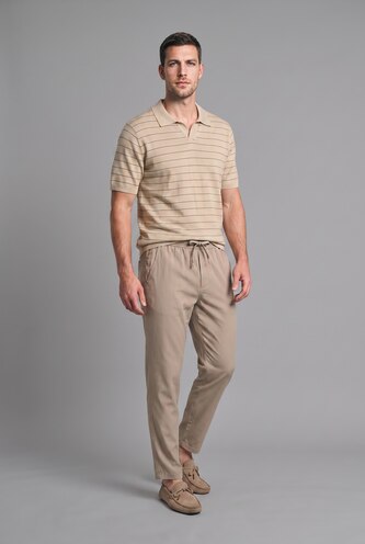 Man Ecru Standard Fit Striped Knit Polo Shirt