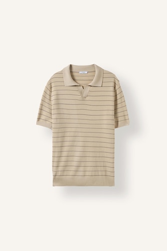 Standard Fit Striped Knit Polo T-Shirt