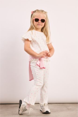 Baby Girls Ecru 2 piece Regular Fit Crew Neck Floral Set