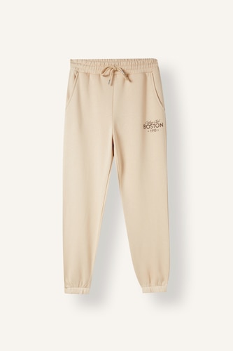 Women Sand Oversized Heavyweight Slogan Print Sweatpants