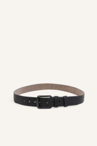 Men Black Man Rectangle Clasp Faux Leather Classic Belt
