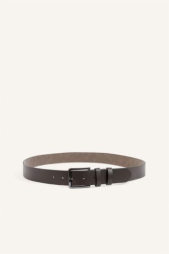 Men Brown Man Rectangle Clasp Faux Leather