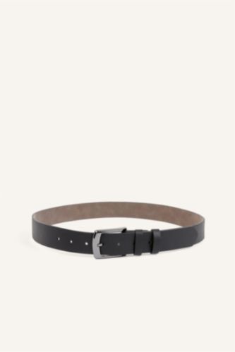 Men Black Man Rectangle Clasp Faux Leather