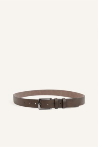 Men Brown Man Rectangle Clasp Faux Leather