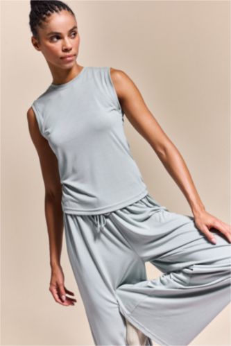 Women Light Green Crew Neck Modal Sports Tank Top