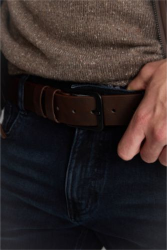 Men Brown Man Rectangle Clasp Faux Leather Classic Belt