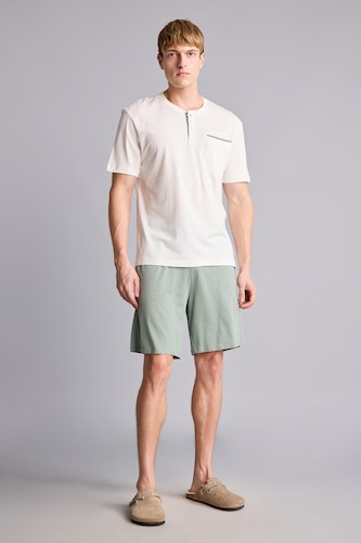 MAN Ecru Ensemble Pyjama en modal Top à manches courtes et Short Coupe régulière