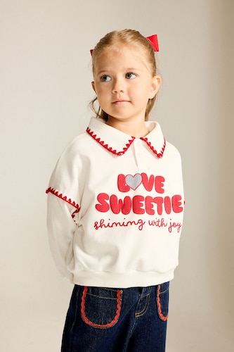 Baby Girls Ecru Polo Collar Sweatshirt
