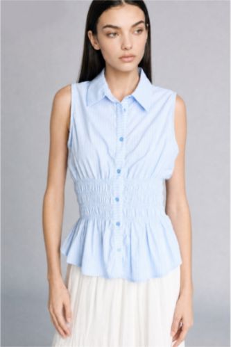 WOMAN Light Blue Slim Fit Sleeveless Shirt