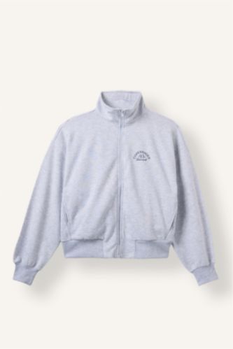 Women Grey Melange Relax Fit Thick Sweatshirt Fabric Cardigan