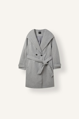 Regular Fit Hooded Wool Cloth Belted Coat