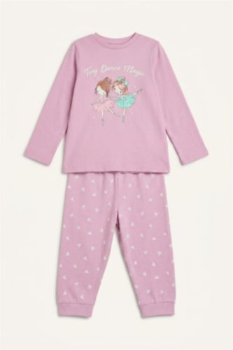 Kız Bebek Lila Baskılı 2'li Pijama Takımı Kız Bebek