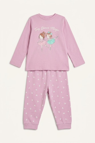 Baskılı 2'li Pijama Takımı Kız Bebek